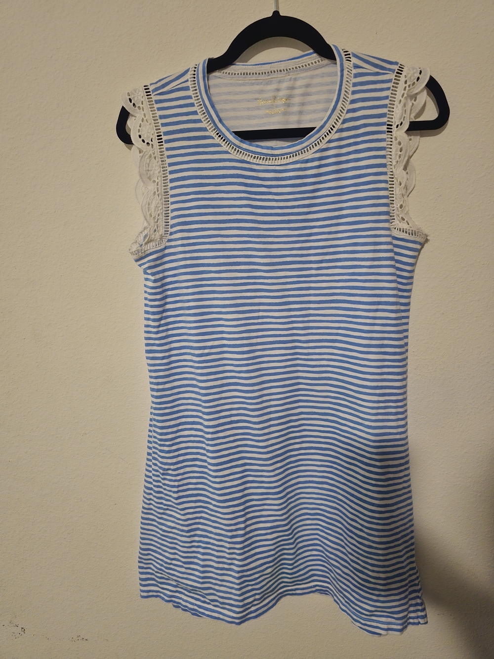 Blue & White Striped Sleeveless Lace Trim Top